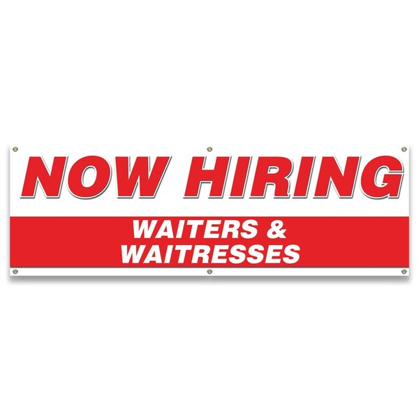 Now Hiring Waiters & Waitresses Banner Apply Inside Accepting Application Single Sided
